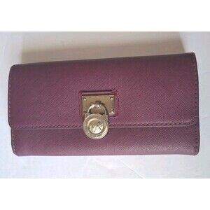 Michael Kors Hamilton Wallet Womens Lock Leather Continental Clutch Wine